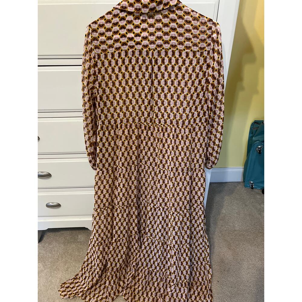 Zara Geometric Print Maxi Dress Sheer Long Sleeve Size Medium Indie Boho Twee - Picture 7 of 9